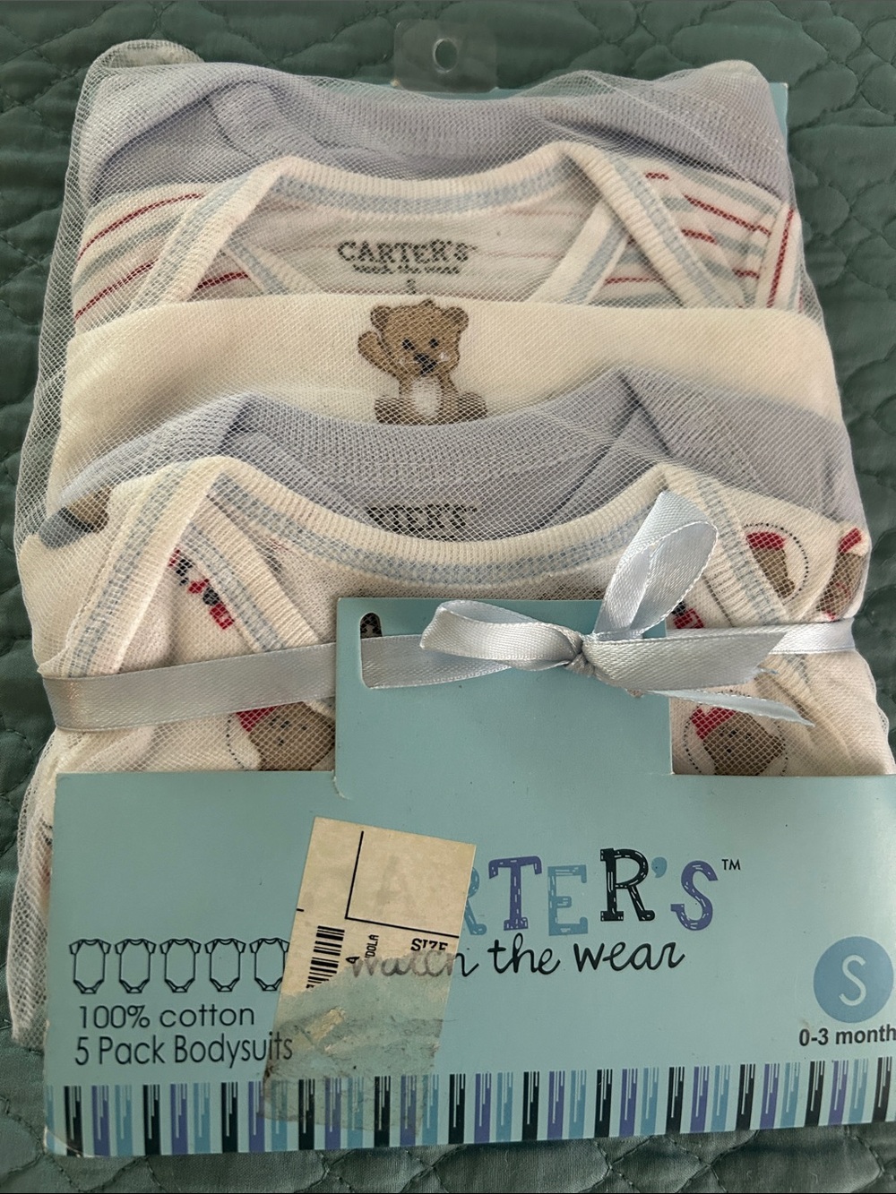 Carter's Baby Boys 5-Pack Bodysuits in Light Blue, Cream and Red Accents